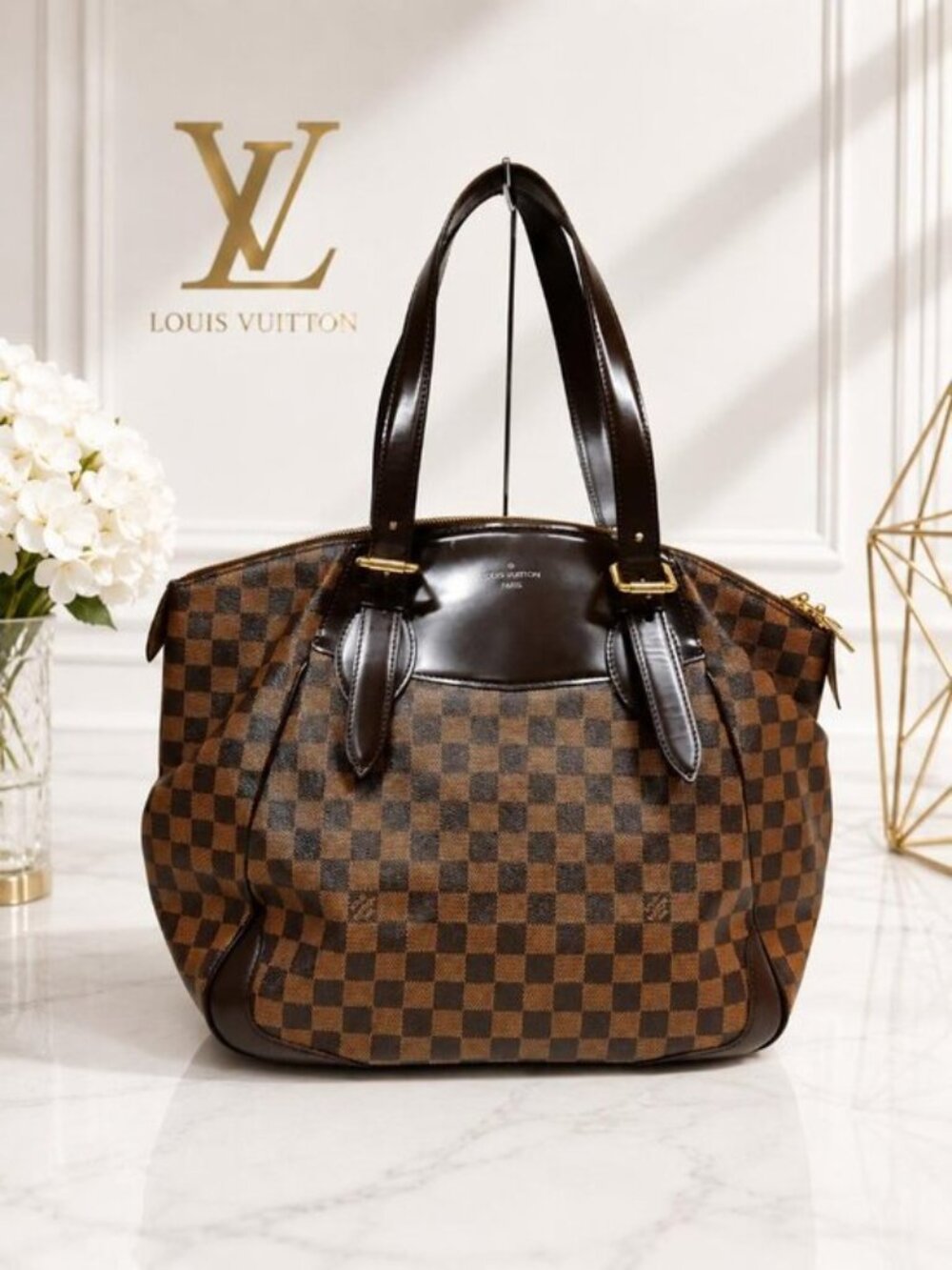 Louis Vuitton Damier Ebene Verona GM Large Shoulder Tote Bag